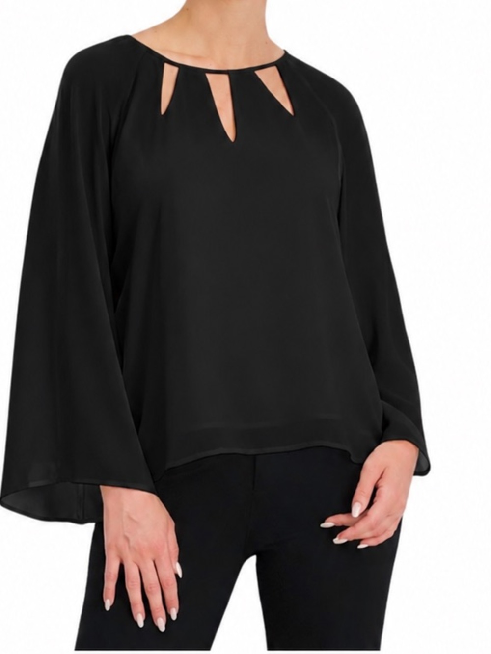 GOLDRAY: NWT Women Saima Keyhole Detail Blouse in Black -Size Small